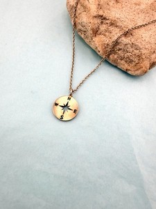 Authentic Sterling Silver Gold Plated Compass Pendant Necklace 17”