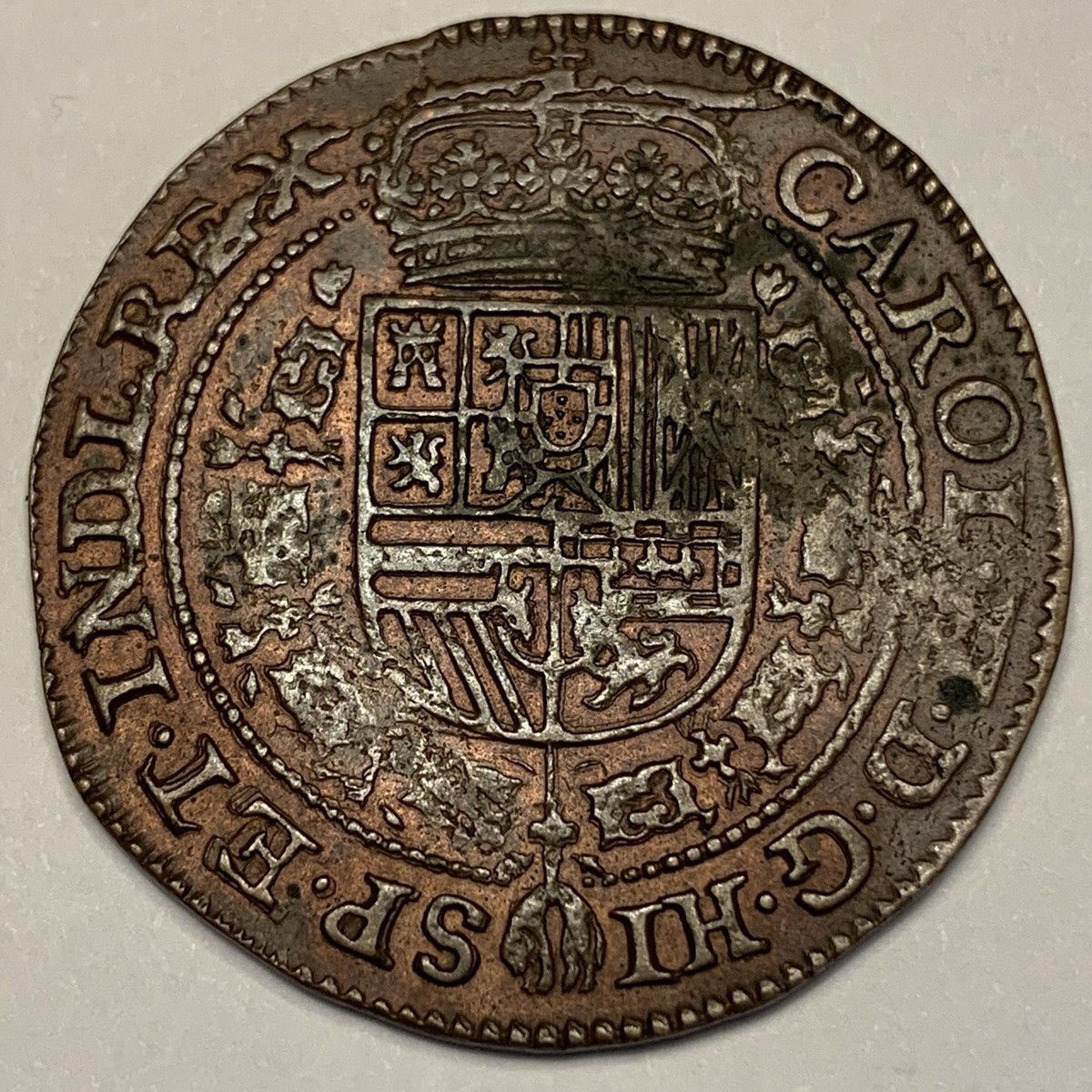 1666 Jeton Coin Spanish Netherlands Charles II Antwerp Sun