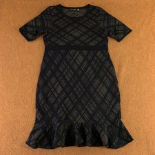 Nina Leonard Womens Size Medium Black Plaid Ruffle Hem Sweater Dress New