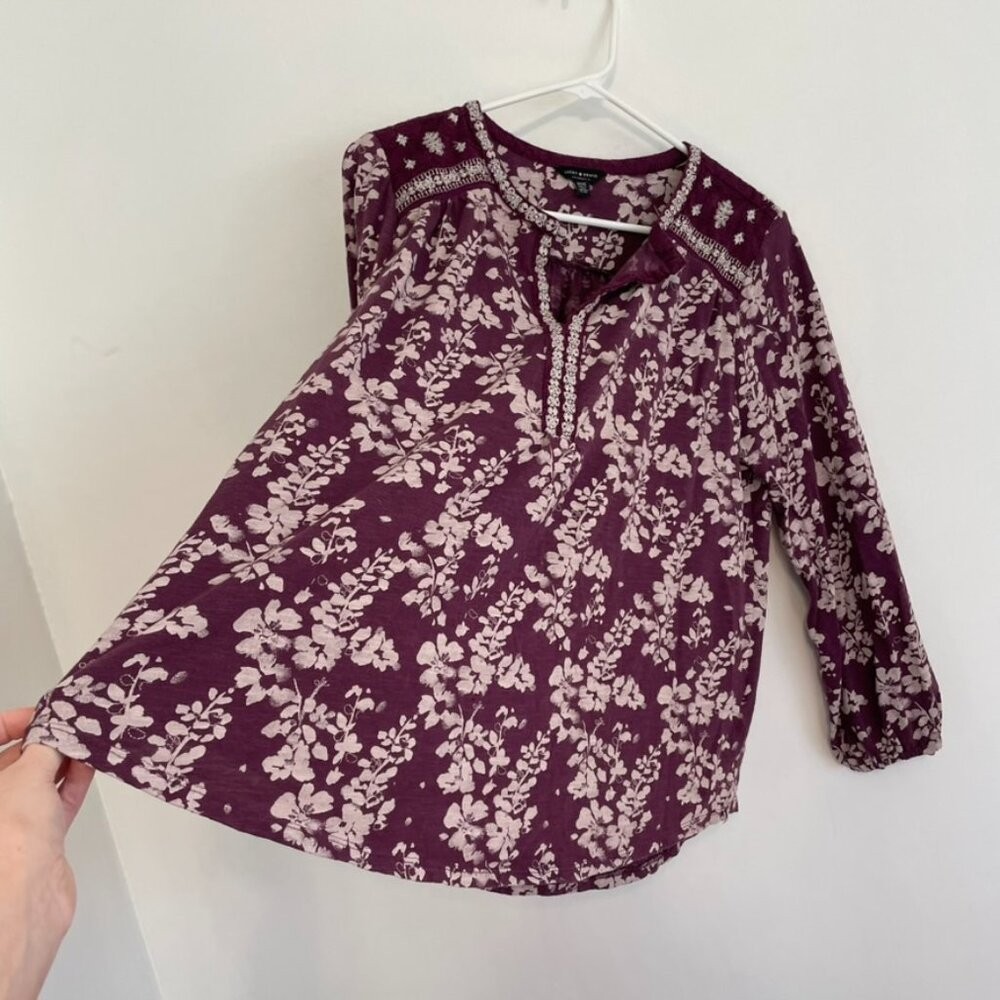 LUCKY BRAND Plus Size Split Neck Embroidered Peas… - image 14