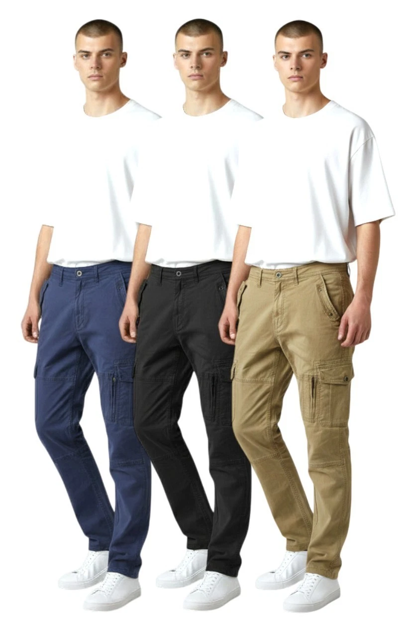 Mens Joss Cargo Chino Trousers Stretch Thick Workwear Utility Combat Zip Pant J9