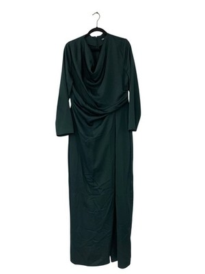 Zara Womens Jumpsuit Draped XL Green Cowl Neck Long Sleeve 6962