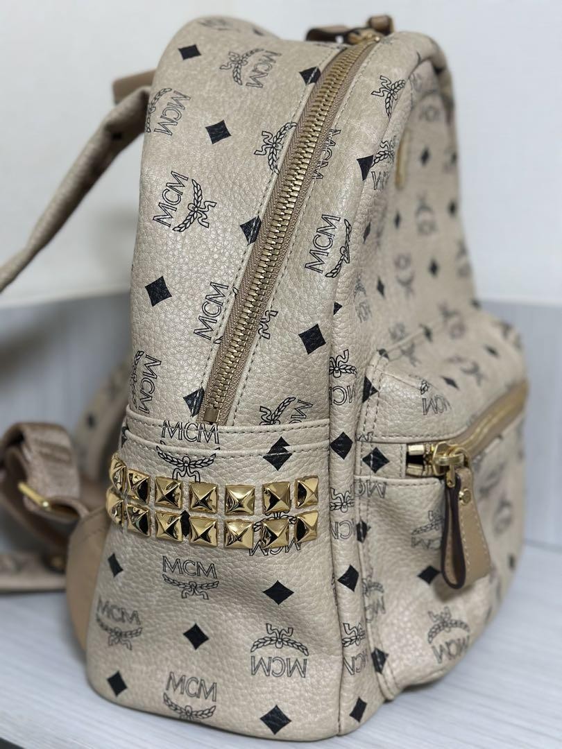 MCM Backpack Beige Logo Pattern Studs - image 3