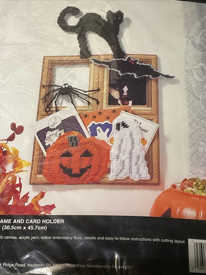 Kit de lona de plástico Bucilla 6193 marco de Halloween y tarjetero 12x18 otoño otoño Foto 3 de 4