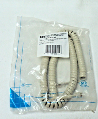 Lot of 2 New Nortel Phone Handset Cord Curly Receiver ICC ICHC412FAR Ash 12Ft