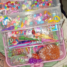 DIY Loom Rubber Band Bracelet Kit w/ Beads, Charms  Pink Carrying Case