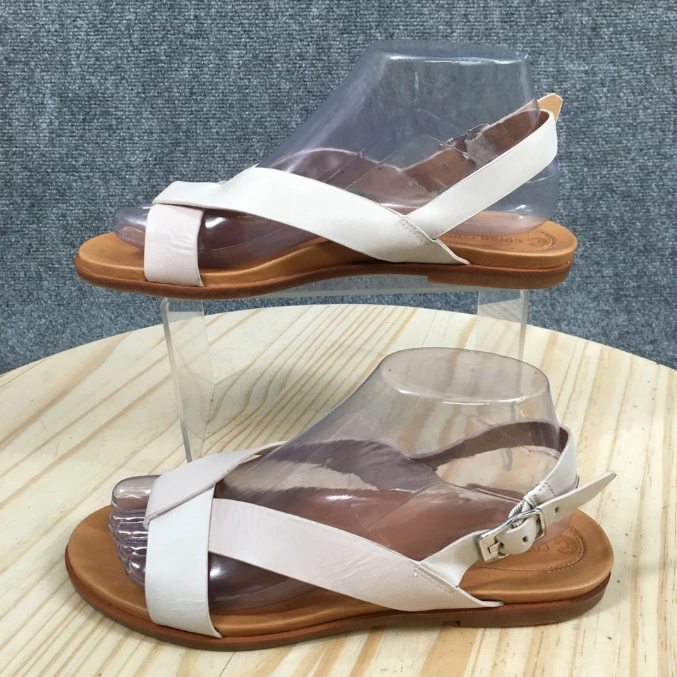 Corso Como Sandals Womens 8 M Casual Buckle Slingback Flats Brown Cream Leather - Image 2 of 4