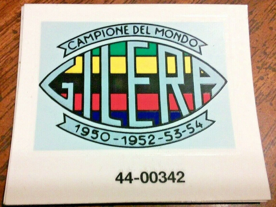 Gilera Campeones del Mundo 1950 52-53-54 seis colores parte superior tanque pegatina Sears 106 cada uno Foto 3 de 4