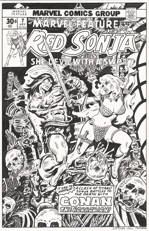 Red Sonja Conan Cover Recreation Original art OA Marvel Feature 7 Barbarian sexy