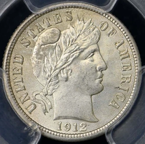 1912 BARBER DIME PCGS MS 64 GREAT FROSTY WHITE LUSTER AND FULLY STRUCK, A FAINT,