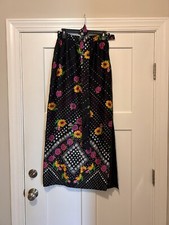 VTG 70s Alex Colman California Mod Retro Black Floral Lined Maxi Skirt Waist 26