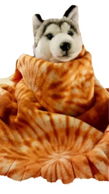DOG SIZE FLEECE BLANKETS, Pet Blanket Travel Throw Cover, ORANGE TYDIE