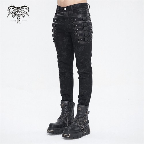 Devil Fashion Herren Schwarz Gothic Punk Multi-Schnallen Träger Hose Skinny Pants - Bild 3 von 18
