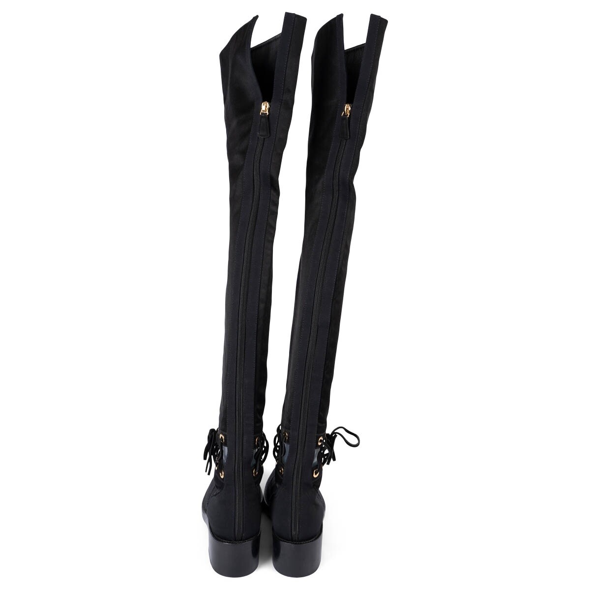 とと 69556 auth CHANEL black 2016 16K CUT-OUT SATIN OVER KNEE Boots