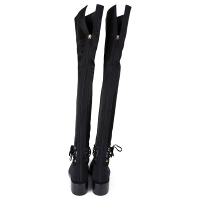 とと 69556 auth CHANEL black 2016 16K CUT-OUT SATIN OVER KNEE Boots