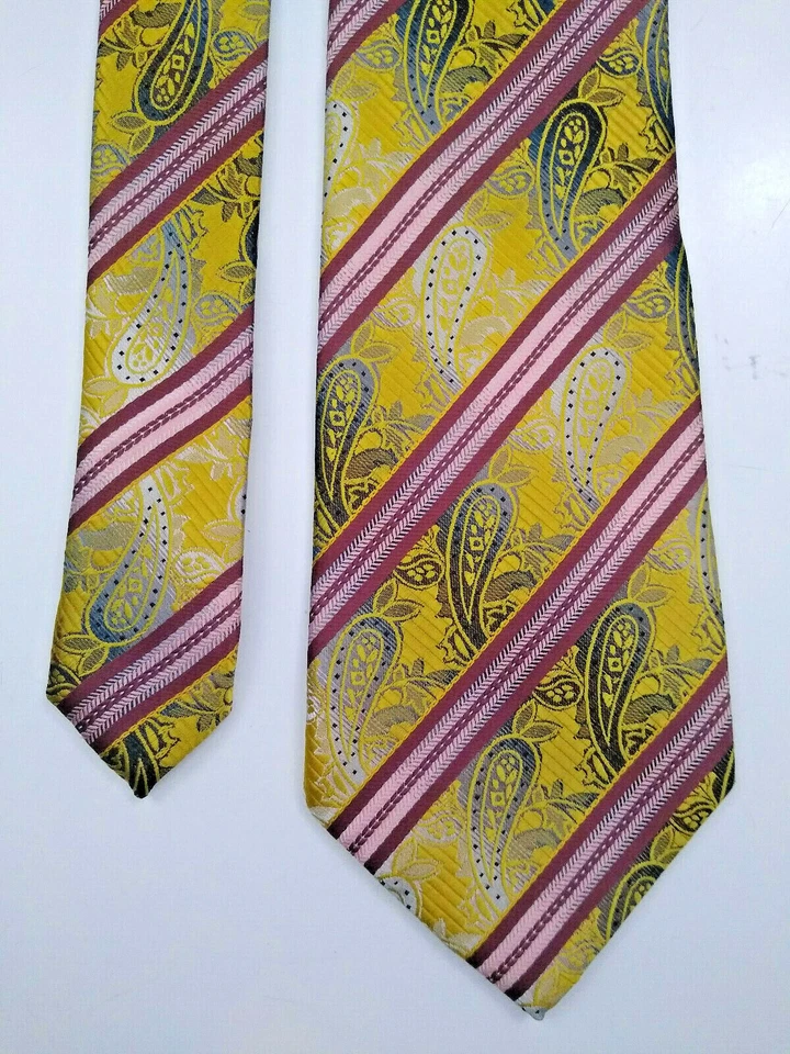 Berlioni TIE Oro Paisley Rojo Rayas Microfibra Hecho en Italia Foto 3 de 4