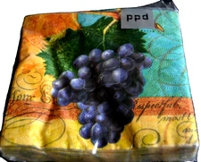 PAULA SCALETTA GRAPE ANTIQUA GRAPES 20 PPD 3-PLY NIP Paper COCKTAIL Napkins