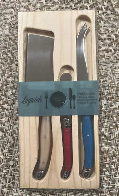 FRENCH HOME Laguiole Cheese Knife & Spreader Set of 3 Stainless Steel-Multicolor
