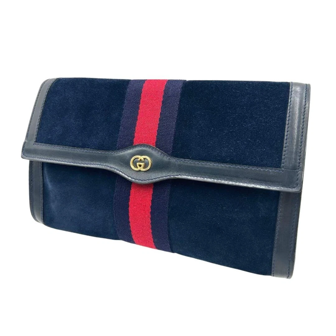 Pochette pochette GUCCI Sherry Line daim marine authentique
