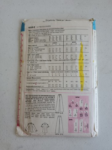 6892 Vtg Simplicity Sewing Pattern Shirt Jacket Pants Young Fashion Sz 14 & 16 - Picture 2 of 3