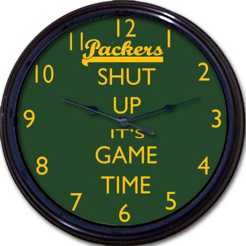 Greenbay Packers Football Shut Up It's Game Time Wall Clock Wisconsin Man Cave  - Picture 1 of 1