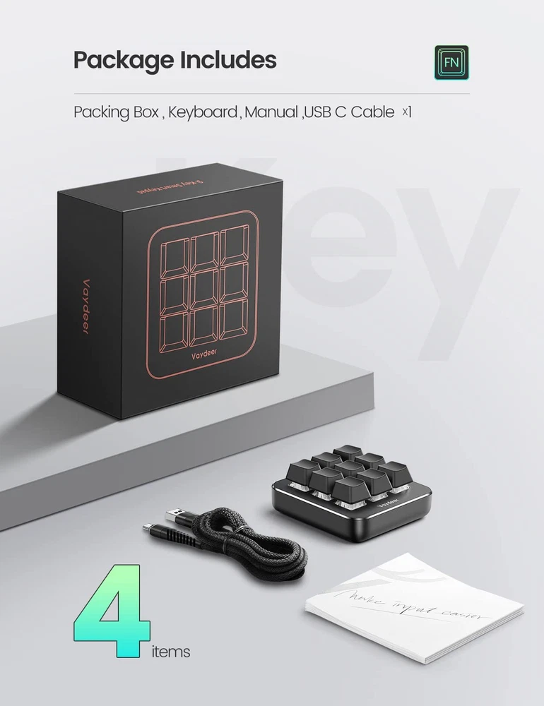 One-Handed Mechanical Keyboard with NKRO, Hotkeys, Click Start, 9 Programmable Keys