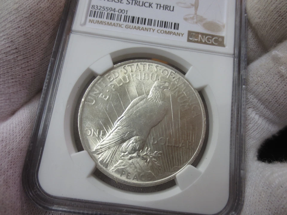 1922 Peace Dollar MINT ERROR Reverse Struck Thru NGC MS63 - Image 2 of 4