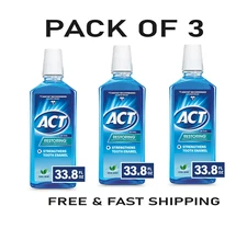 ACT Restoring Anticavity Fluoride Mouthwash, Cool Mint, 33.8 fl( PACK OF 3 ) NEW
