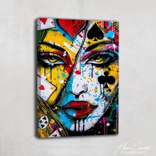 Poker Wall Art Framed Graffiti Pop Art Painting Original Canvas Card Art Print