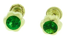New 14K Solid Yellow Gold Flower Shape Screw Back 6mm Green CZ Stud Earrings