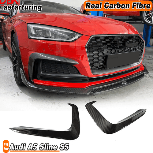 Fit for Audi A5 Sline S5 2017-19 REAL CARBON Front Bumper Splitter Spoiler Fins - Foto 1 di 11