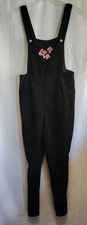 Romwe Black Long Pants Overalls Medium (6) Mushrooms Corduroy Lightweight 