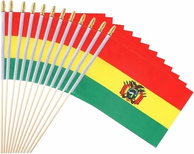 25Pack Small Bolivia Flag Handheld Mini Bolivian Flags on Stick 5x8 Inch