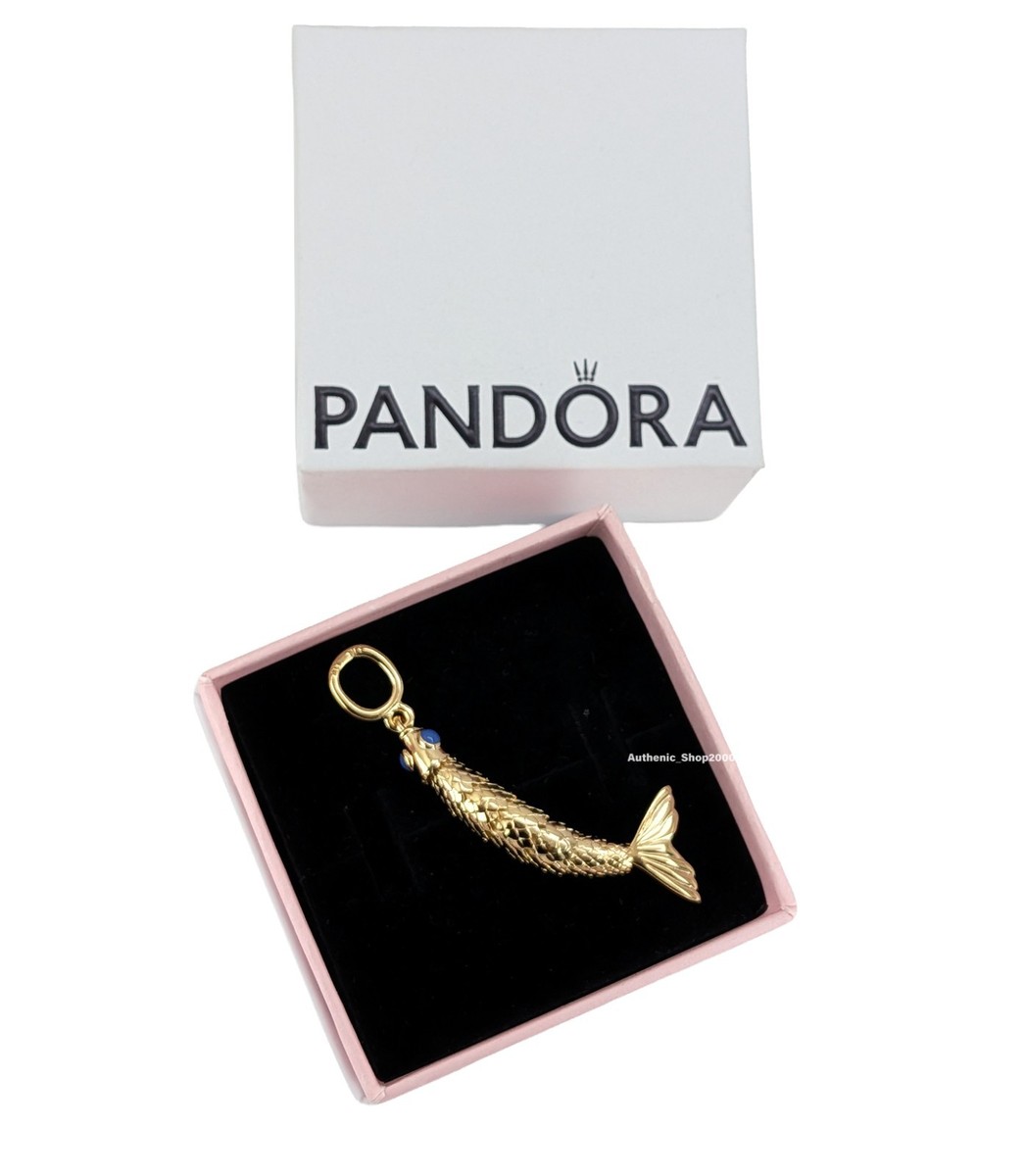 New 100% Authentic PANDORA 14k Gold Articulated Fish Blue Eyes