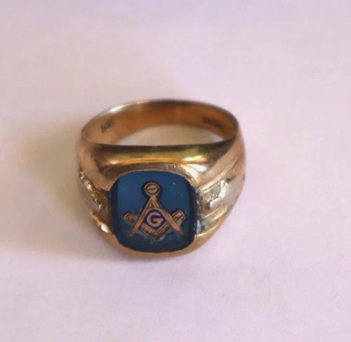 vintage free mason masonic 10k gold ring POSSABLE blue sapphire size 6 6 GRAMS