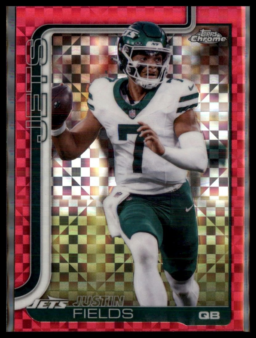 2025 Topps Chrome Justin Fields #237 Hot Pink X-Fractor New York Jets