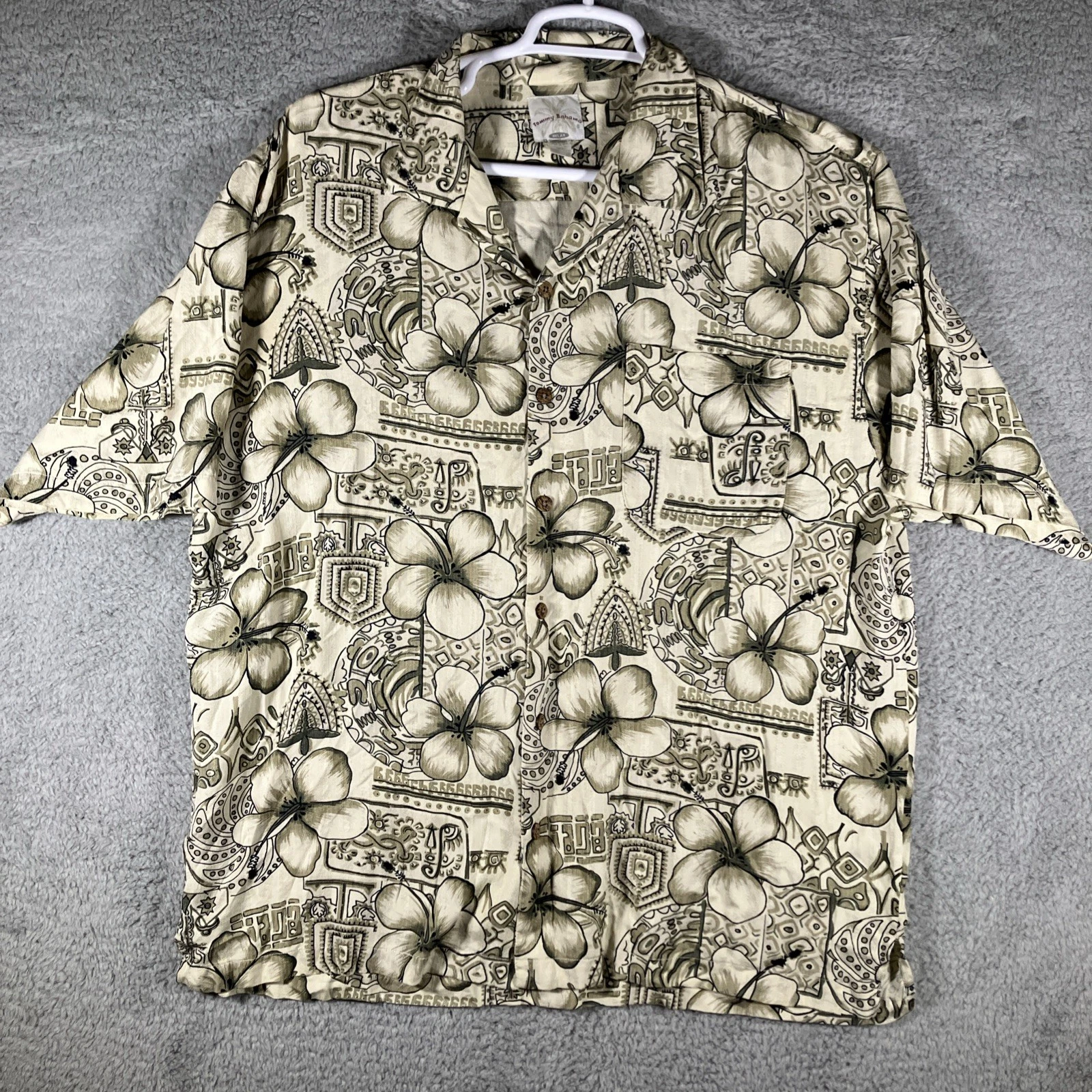 Tommy Bahama Floral Silk Camp Shirt Mens XL Geometric Aloha Hawaiian Beachcore