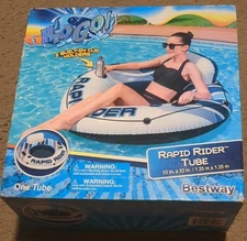 H2OGO! 53"  Blue/White Rapid Rider Single River Tube w/ 2 Built-In CUP Holders