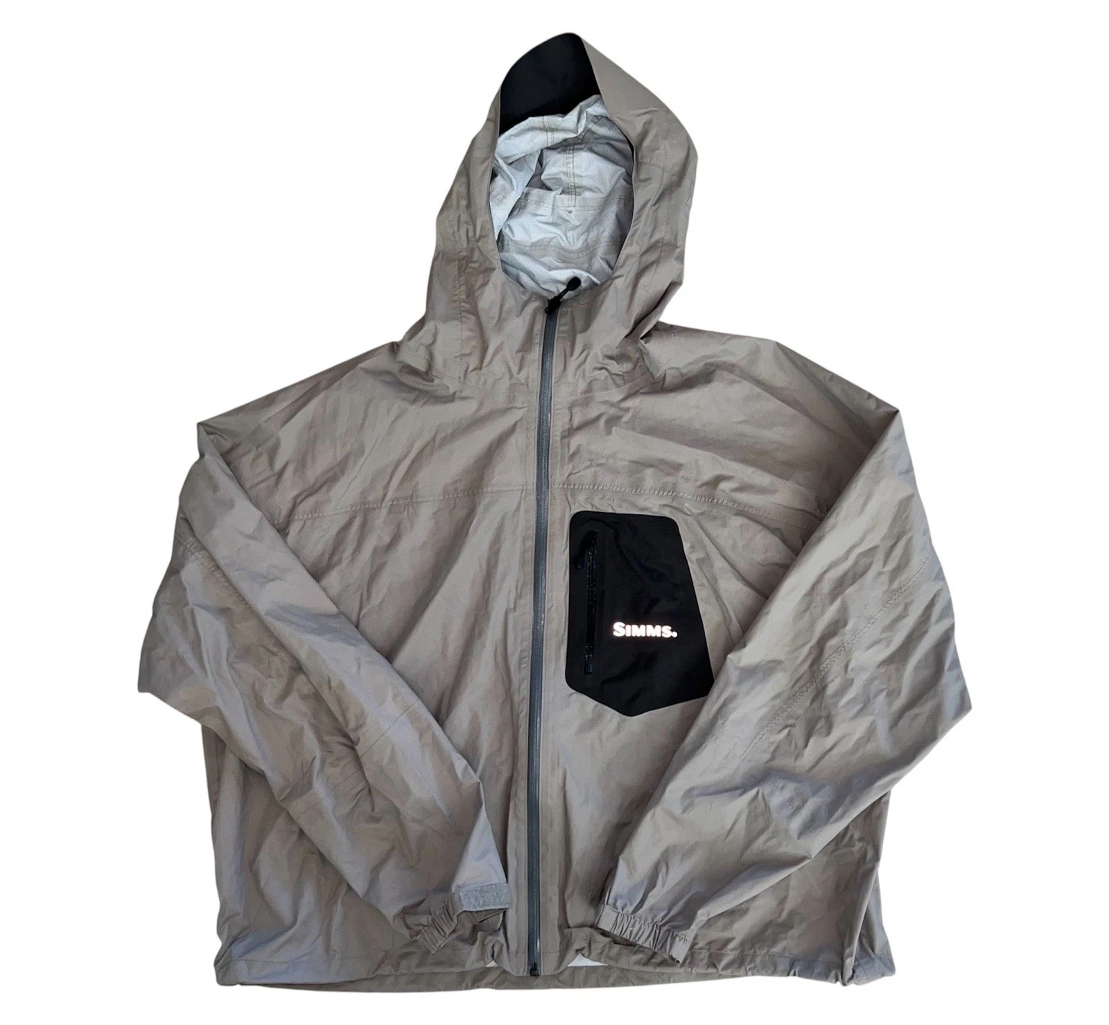 SIMMS Men’s Gray Fishing Hooded Wading Windbreaker Jacket Size XL