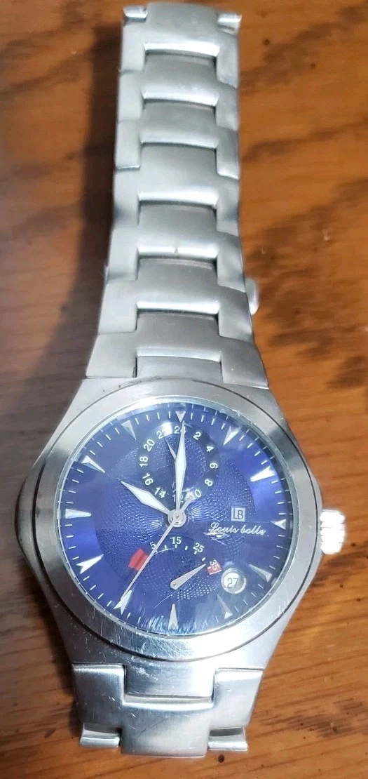 38mm Square SLVR/BLUE Auto Day Date 24-hour Blue Strap LOUIE BOLLE Mens Watches Watch, Men main image 4