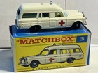 1960’s Matchbox Lesney # 3 Mercedes Ambulance + Box Nm To Mint! Never Played Mib