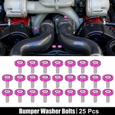 25pcs Car Bumper Mudguard Washer Bolts M6x1.0 Engine Bay Dress Up Screw Pink