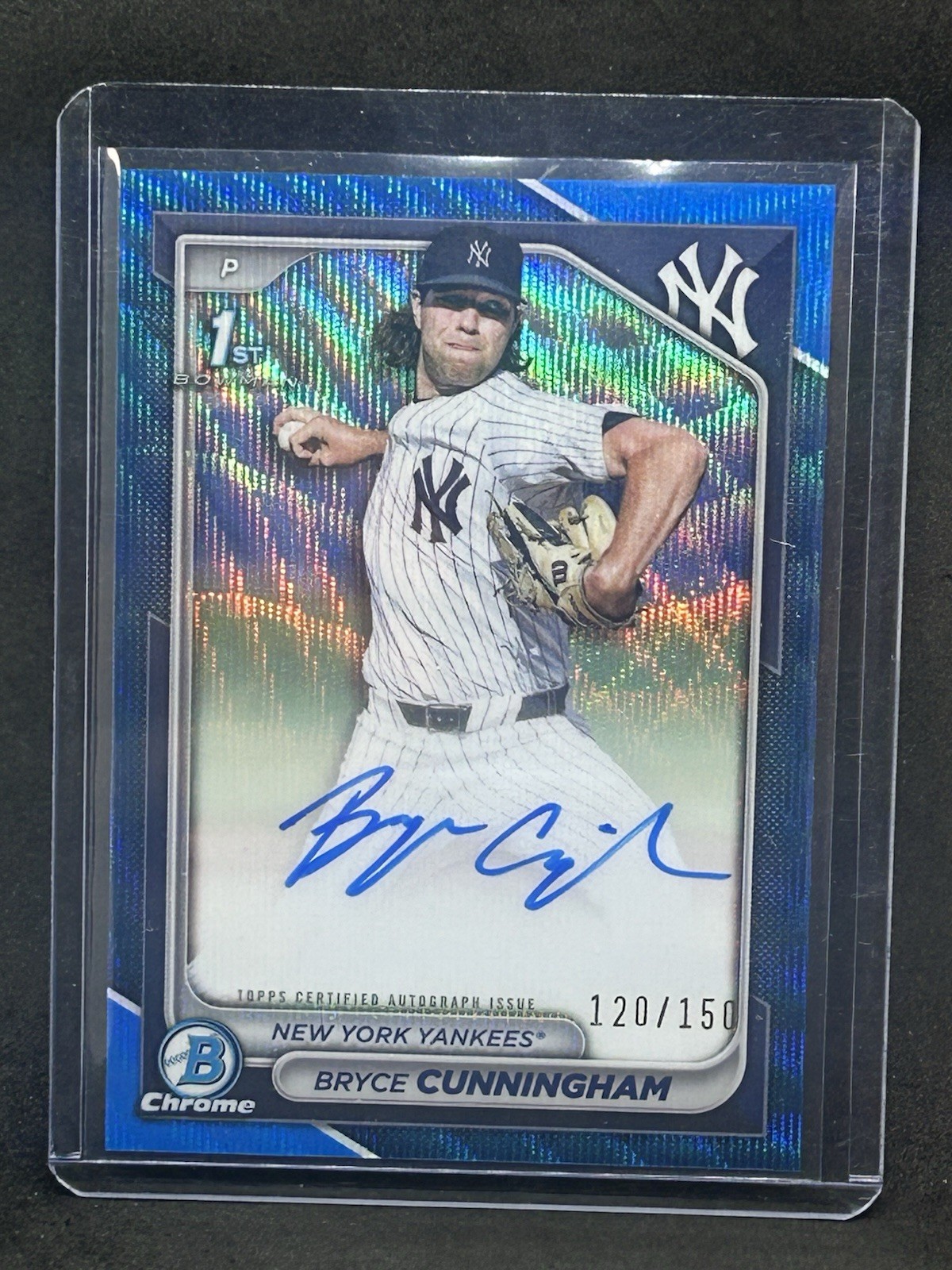 BRYCE CUNNINGHAM 2024 Bowman Draft 1st Chrome Blue Wave auto /150 #CPA-BC B1