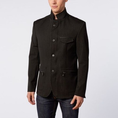 Ron Tomson Mens Black Stretch Lined Stand Collar Full Zip Sport Coat Size XL NWT