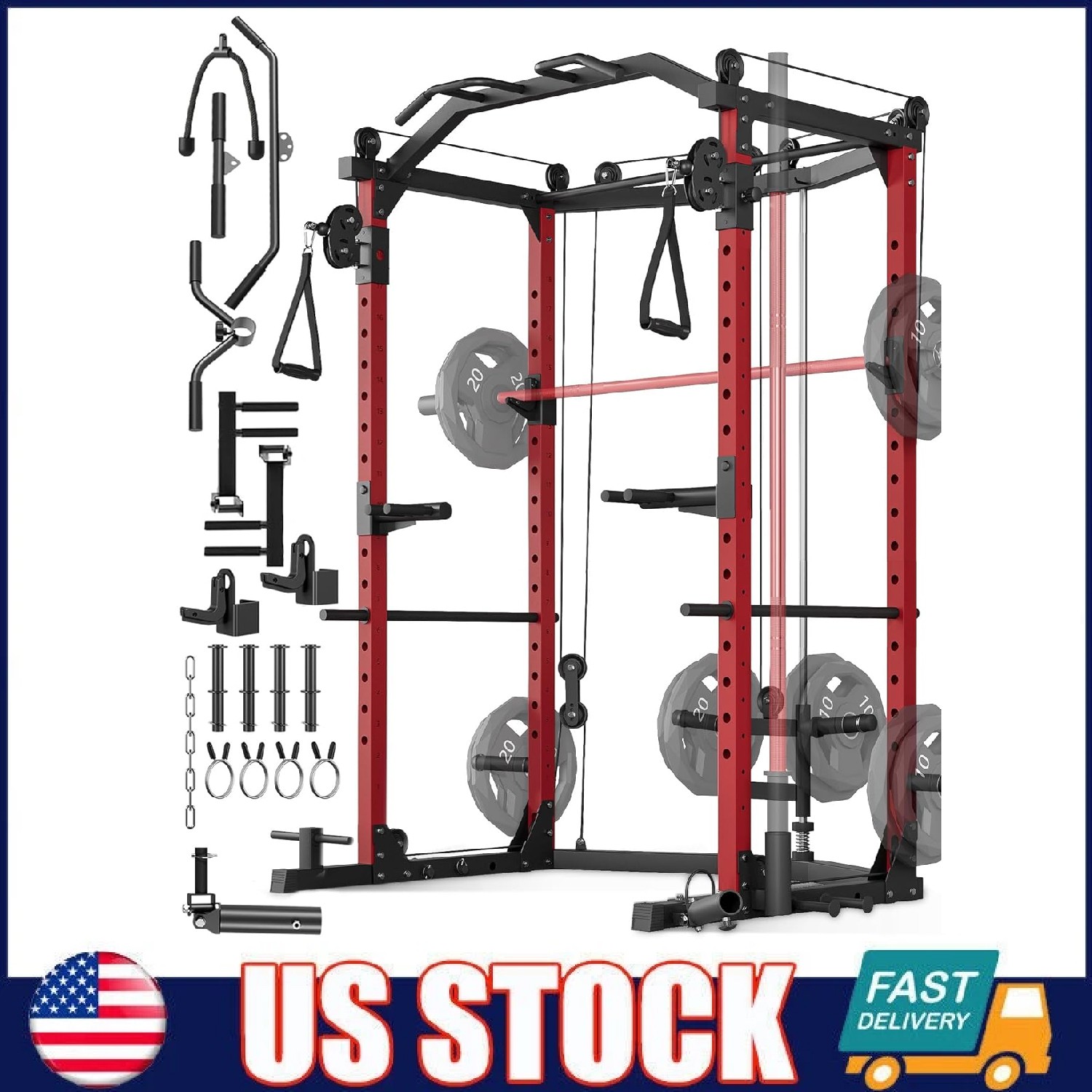 Power Cage Multi-Functional Squat Rack with Cable Crossover System for ...