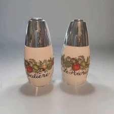 70's Spice Of Life Corning Salt & Pepper Shaker Set ~ La Saliere & Le Poivrier