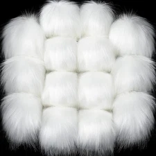 Bememo 14 Pieces Faux Fur Pom Balls for Hats DIY Medium, White 