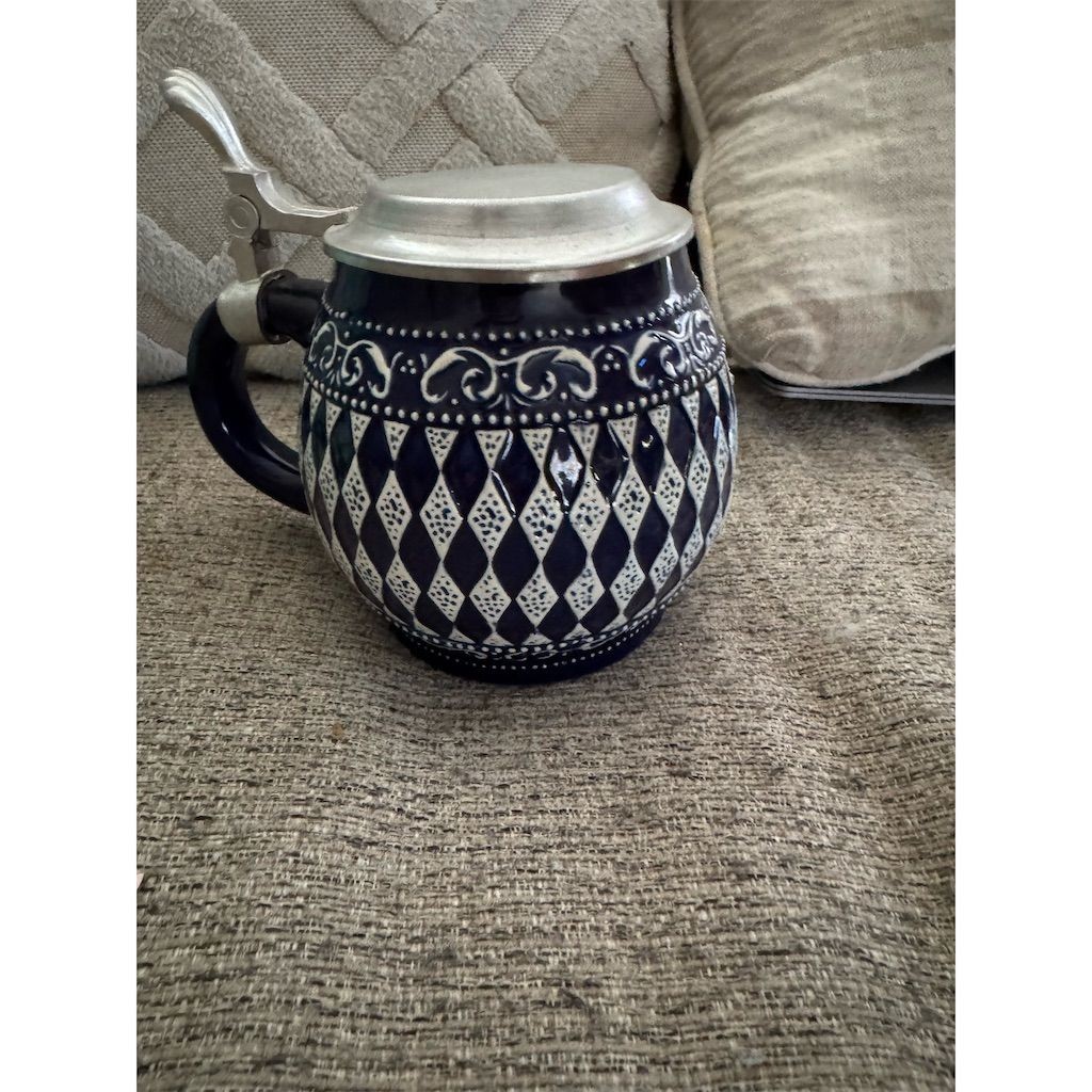 Authentic Gerz German Beer Stein Cobalt Blue Diamond Pattern
