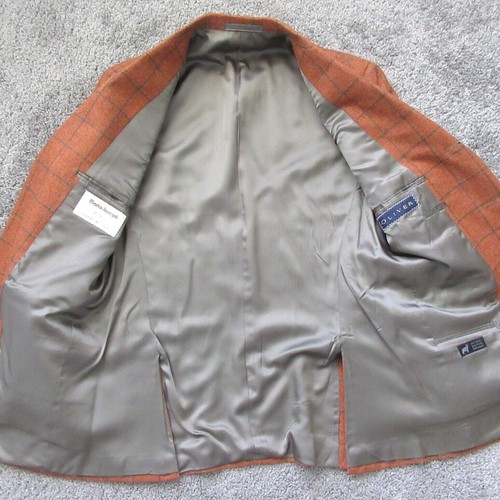 MENs 37S OLIVER SPENCER MAESTRO 100% WOOL ORANGE GREY CHECK SPORT JACKET BLAZER - Picture 4 of 8