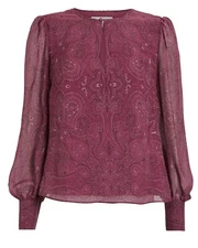INTERMIX Kiera Silk Paisley Print Blouson Sleeve Keyhole Blouse Top L $228